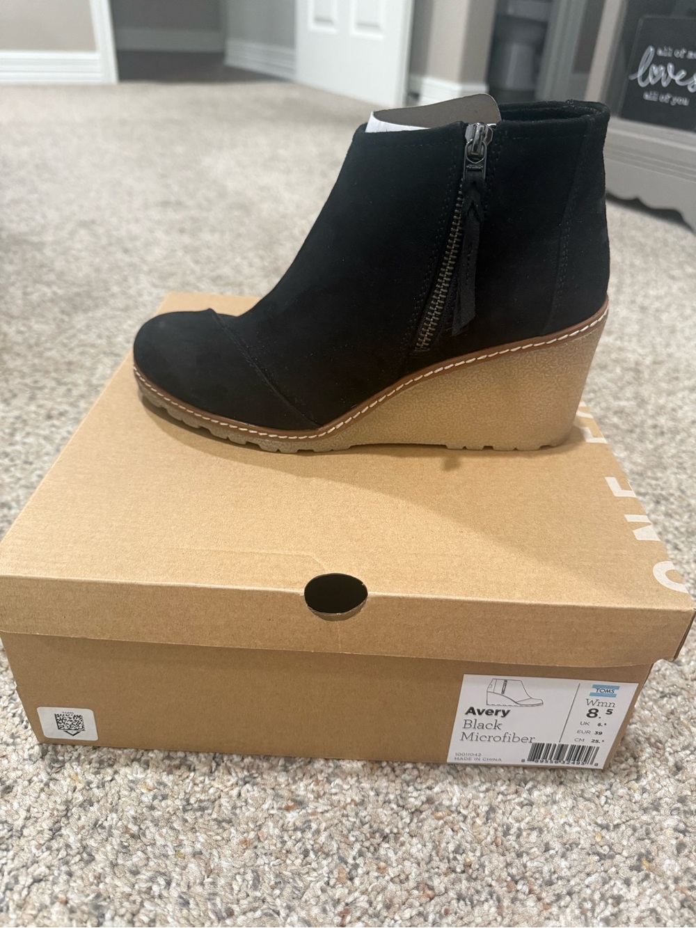Toms Black Wedge Ankle Booties with Tan Wedge
